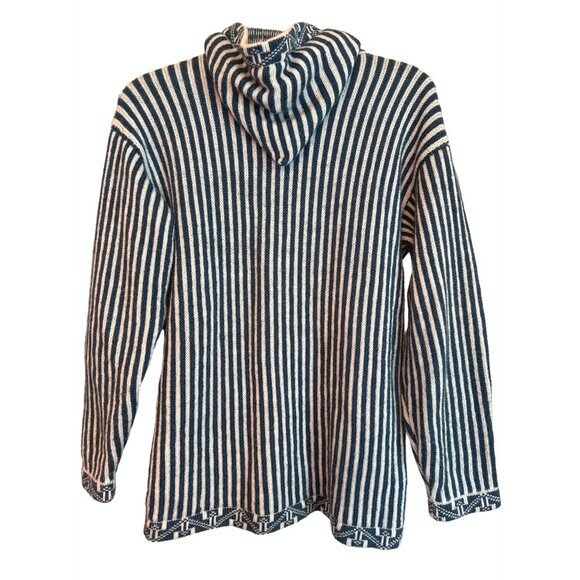 CCC Handcrafted Alpaca Striped Hooded Baja Sweater Jacket Size Large - Picture 5 of 9